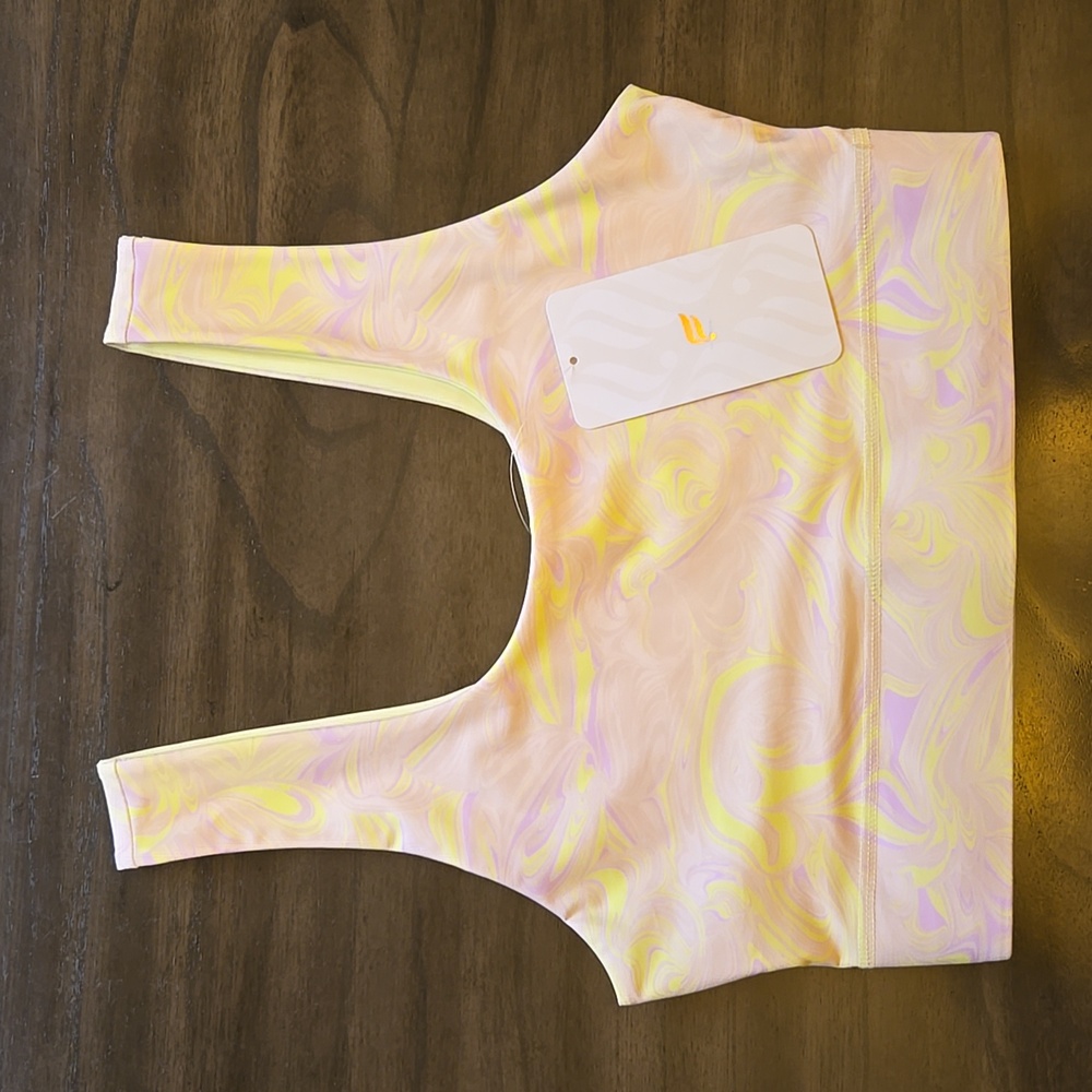 NEW Fabletics Harlow Reversible Midi Sports Bra Pink Marble Lemon Size M NWT